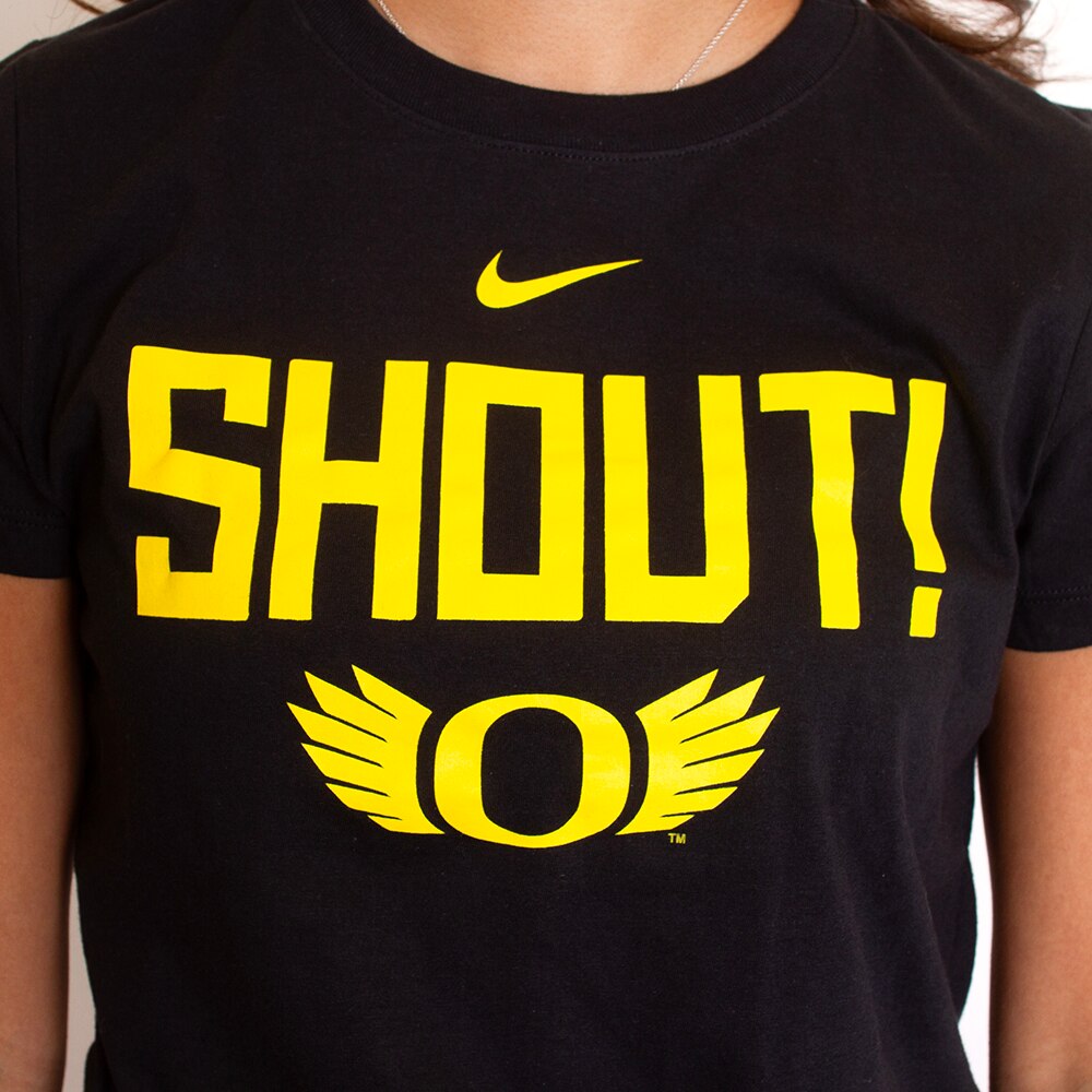 Classic Oregon O, Nike, Black, Crew Neck, Cotton, Women, Shout, T-Shirt, 795239